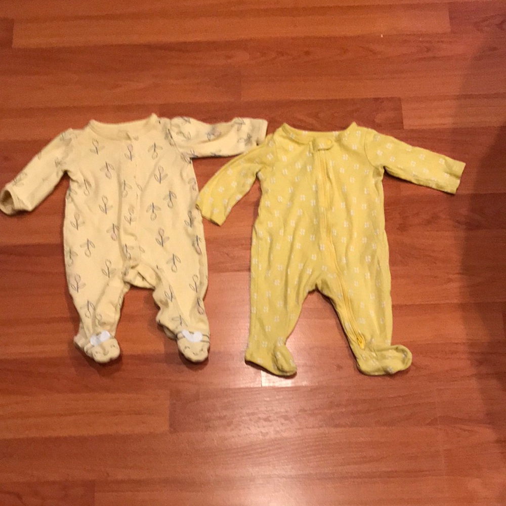 Baby Girls Yellow Footed One-Piece Sleepers - Pack of 2